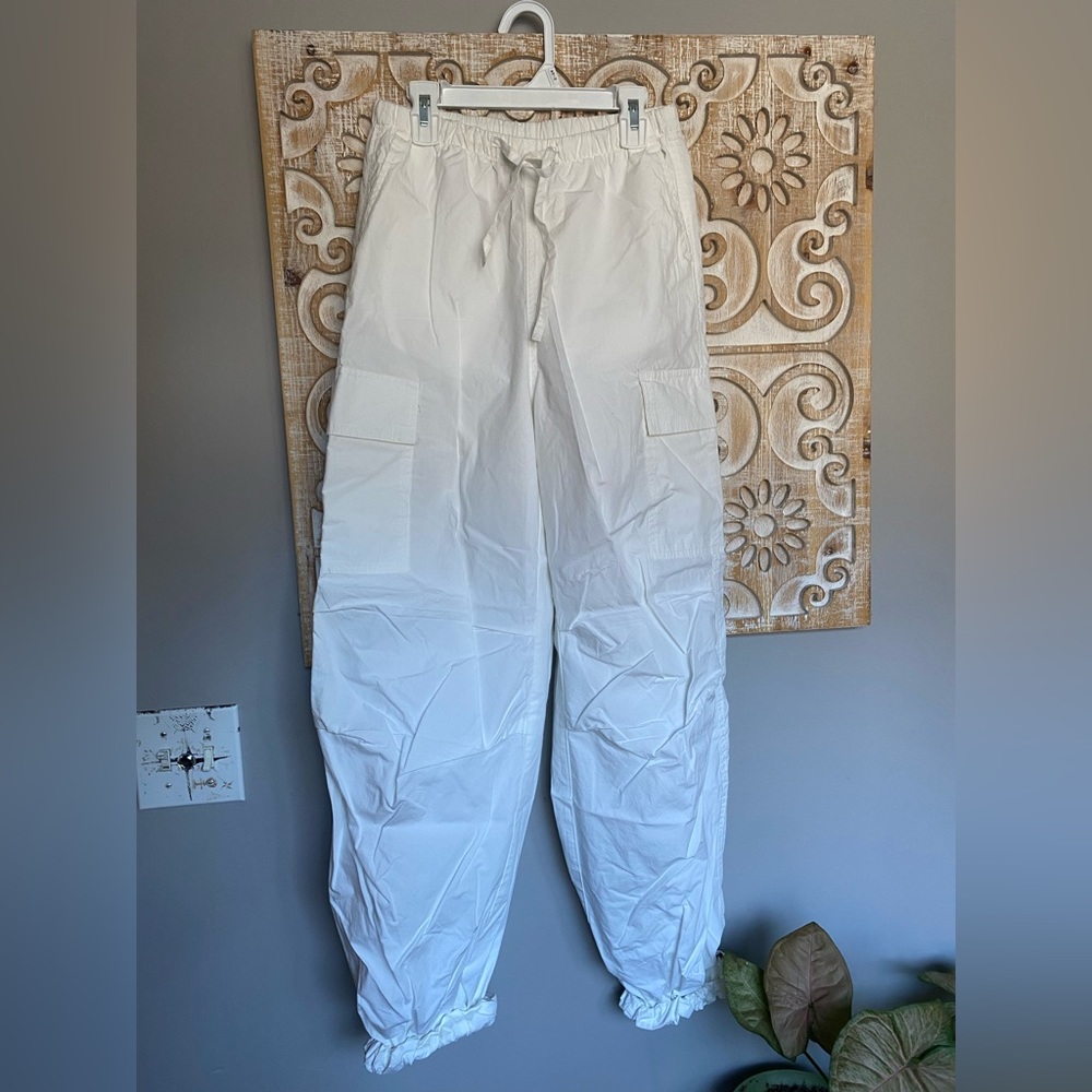 White parachute pants